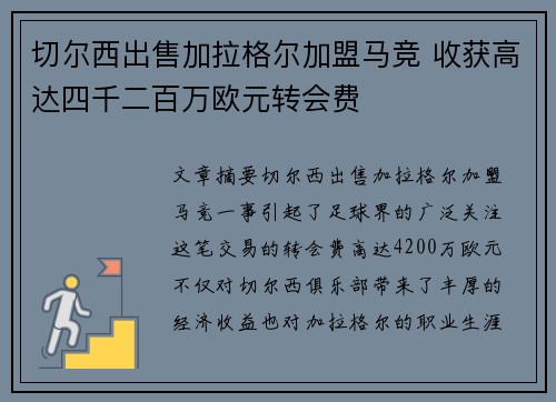 切尔西出售加拉格尔加盟马竞 收获高达四千二百万欧元转会费